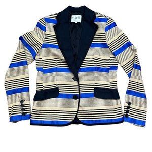 Sea New York Blue Tan Striped Blazer Women Size‎ 2